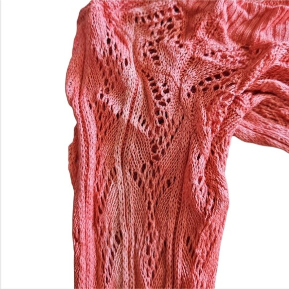 Cache Y2K Vintage 100% Tunisian Silk Sheer Open Knit Top Sz L Coral Boho Chic - Picture 8 of 11